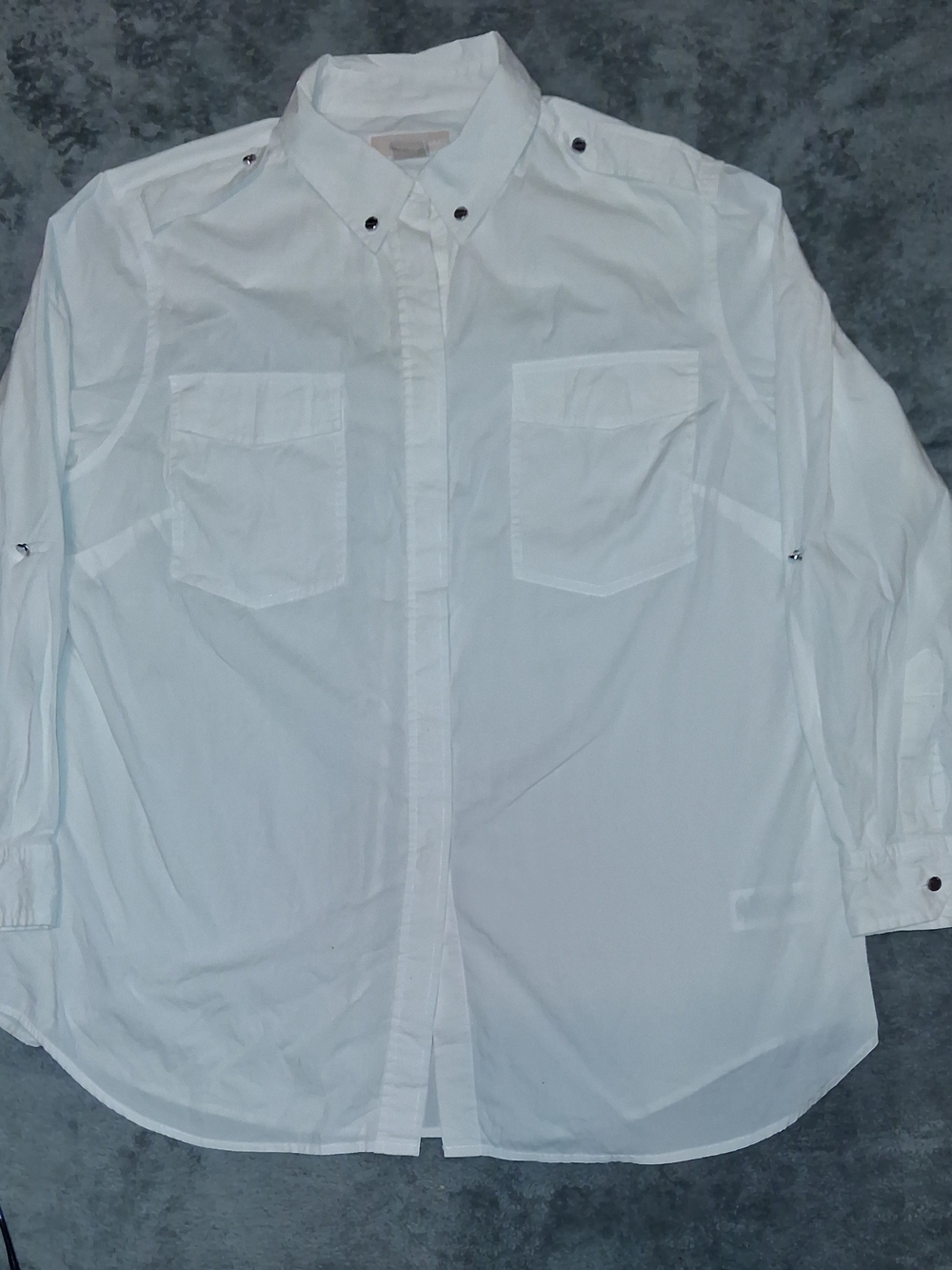 Michael Kors Top Women's Size 1x White Long-Sleeve Button-Down Shirt
